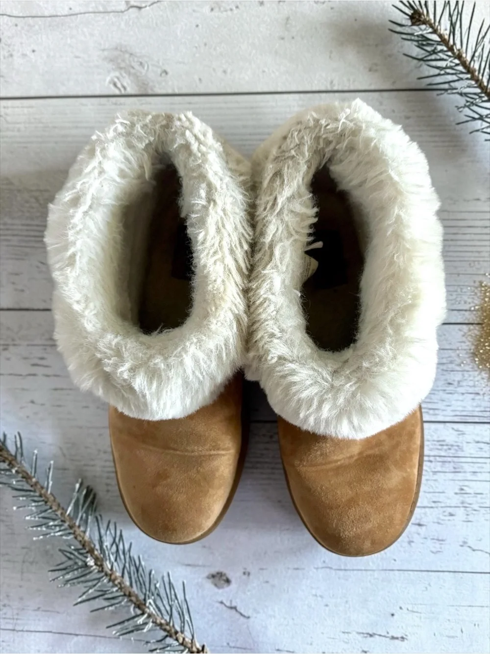 Thereabouts Kaylee Faux‑Fur Slippers | Tan Suede House Shoes | Big Girls Size 4M